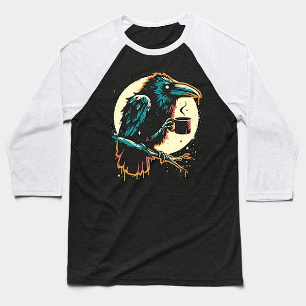 Crow Drinking Coffee Baseball T-Shirt by podtuts